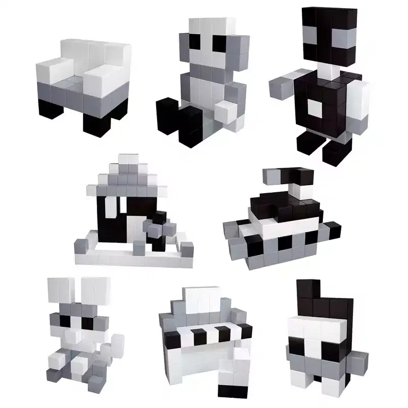 PICASSO-TILES 101PCS Black & White 1 Magnetic Puzzle Cube Set, STEM Educational Building Blocks, Sensory Learning Toy with Idea Book for Kids