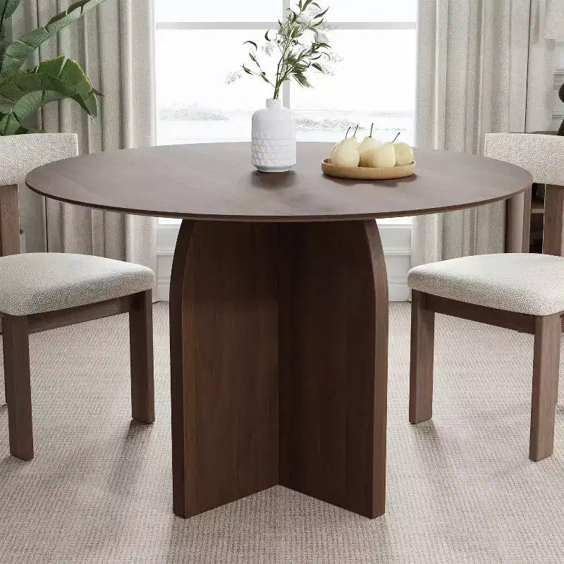 PexFix 45 x45 Solid Wood Round Dining Table with Walnut Finish and Elegant Arched Legs for Modern Dining Rooms & Kitchens