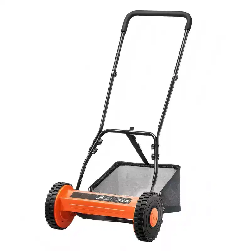 14 in Push Reel Lawn Mower Manual Walk Behind Mower with 5 Steel Blades Adjustable Height and Grass Catcher