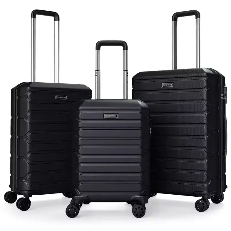 Costway 3-Piece Hardside Luggage Set (20/24/28 Inch) with 8-Spinner Wheels, 3-Digital Lock Blue/Black/Gray/Navy/Pink/Red