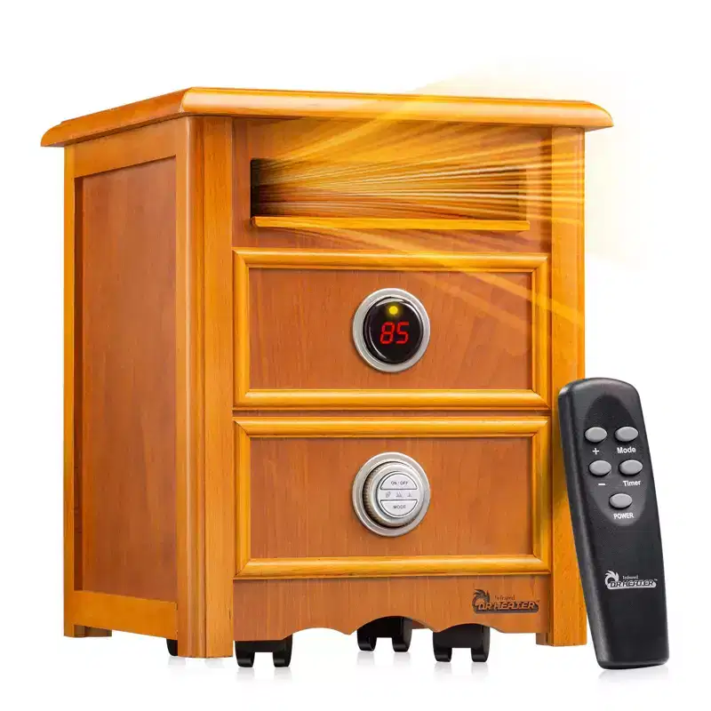 DR. INFRARED HEATER DR-999 Portable Infrared Space Heater with Nightstand Design, Furniture-Grade Cabinet, Remote Control, 1500W, Cherry