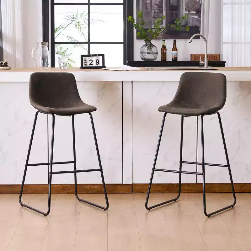 Faux Shearling Counter Height Bar Stools Set of 2 with Footrest, Dark Brown, 24"