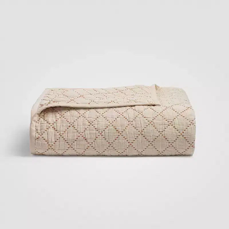 Diamond Stitch Quilted Bedspread, Soft Textured Cotton Coverlet