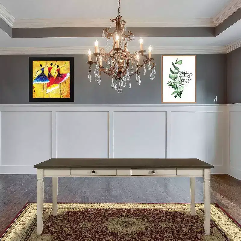 78 Dining Table Weathered Oak/Cream Finish 2 Drawers Seats 6