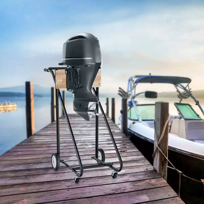Black Outboard Motor Stand Cart, 1-Person, 4-Wheel