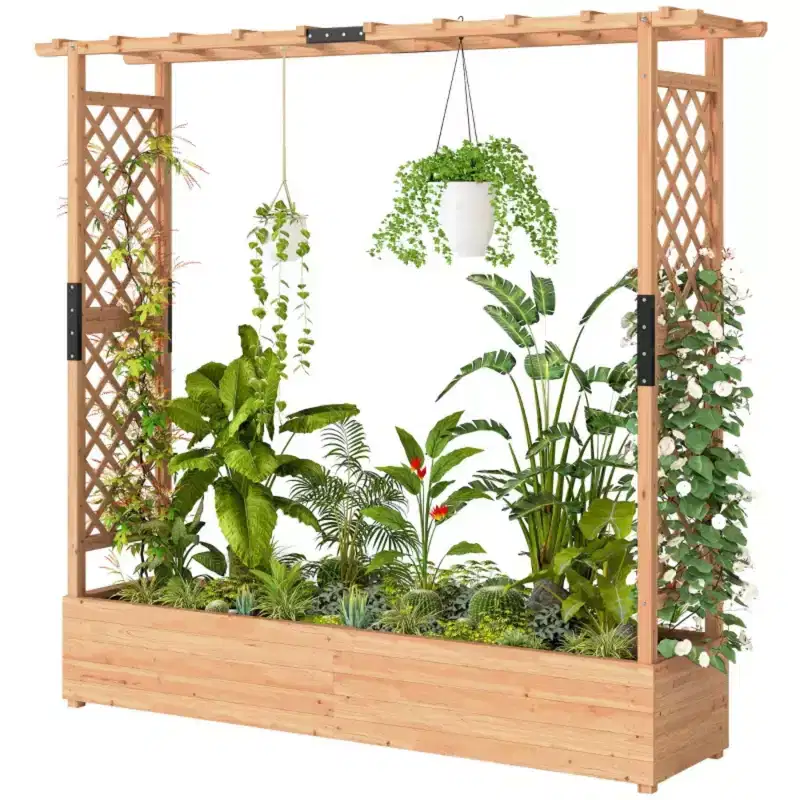 NAYSAYE Wooden Trellis Planter Box Raised Garden Bed Vertical Grow Support for Plants Flowers Vegetables and Climbing Vines, Brown, 77.2*17.3*71.3