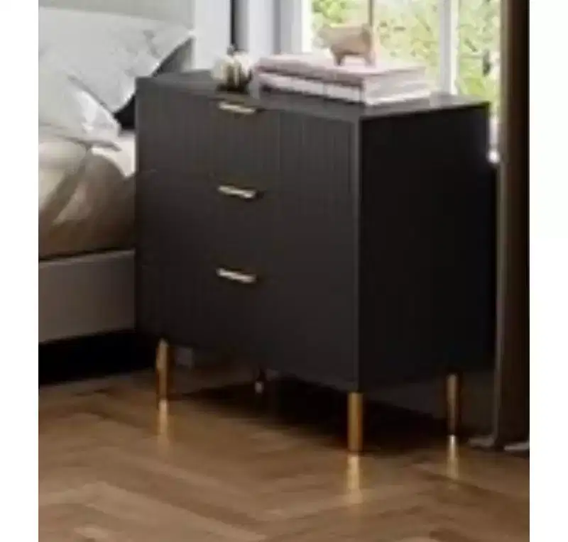 3Drawer Cabinet with Vertical Texture & Tapered Legs for Living Room