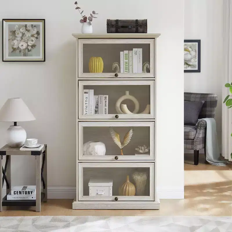 4 Tier Glass Display Cabinet for Living Room Stylish Storage Curio Cabinet with Flip Up Glass Doors Perfect Collectors Showcase Toy Figure Organizers