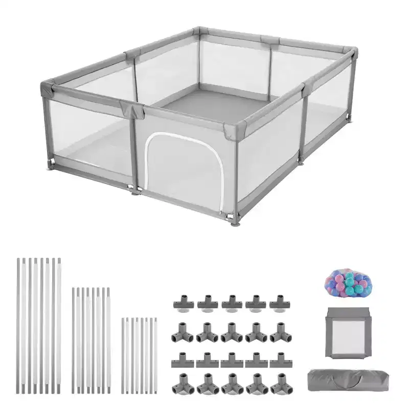Extra-Large Baby Playpen 78.7"x70.3" with 50 Ocean Balls, Iron Frame, BPA-Free Mesh, Indoor/Outdoor