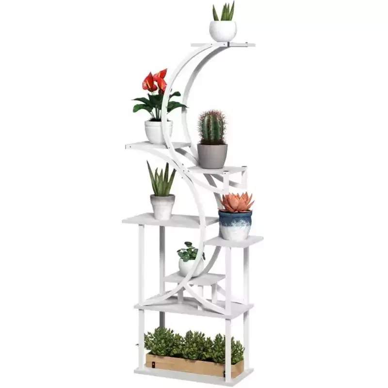 NAYSAYE Home Decor Plant Stand Tall Multi Tier S Shaped Plant Shelf Organizer for Living Room, White, 24.4*10.2*61.8