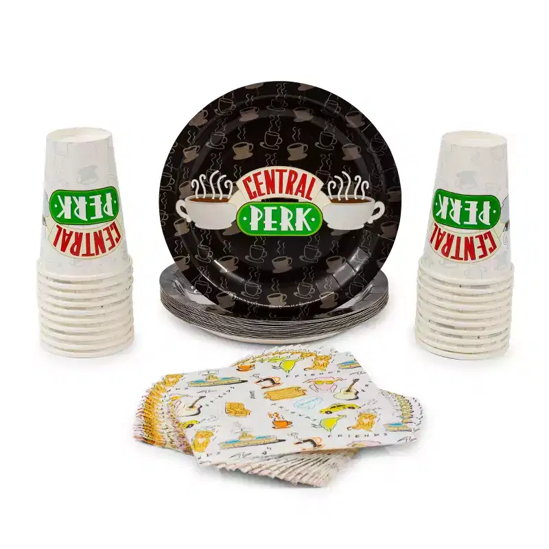 Silver Buffalo Friends Central Perk 60-Piece Party Tableware Set | Cups, Plates, Napkins