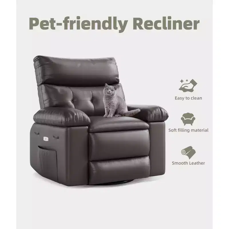 Living Room Manual Massage Chair, 360-Degree Rotating Massage Chair with Remote Control, PU Leather Leisure Chair with Side Pockets