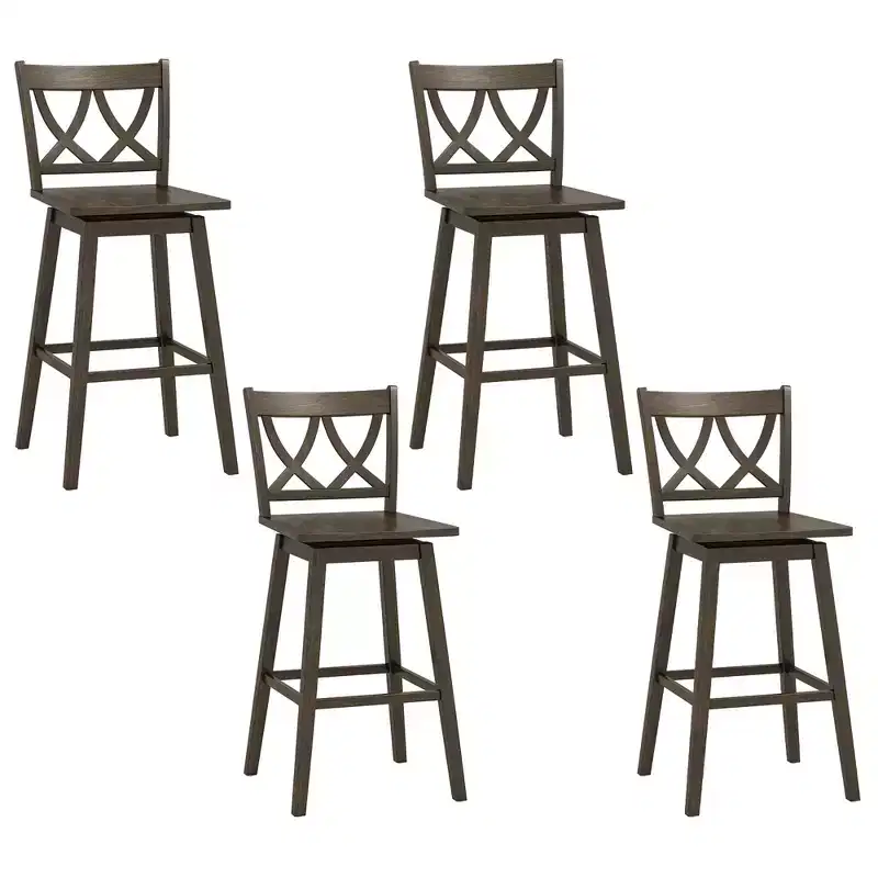 Costway 29 Bar Stool Set of 4 w/Rubber Wood Frame Swivel Seat Ergonomic Backrest