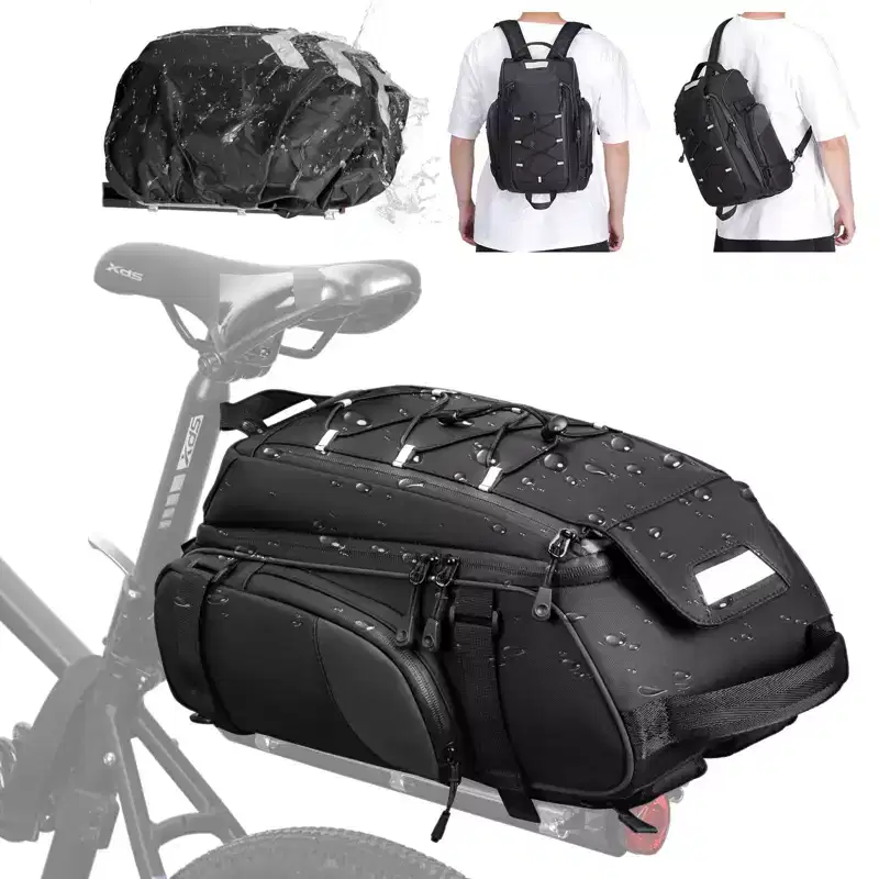 Narwey Bike Bags for Bicycle Rear Rack 15L Waterproof Bike Ebike Trunk Pannier Saddle Bag with Rain Cover Bike Accessories Backpack Shoulder Bag