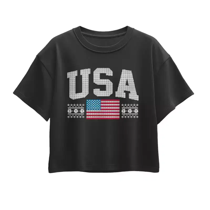Girls' - Instant Message - USA Sport Sweater Short Sleeve Boxy Graphic T-Shirt