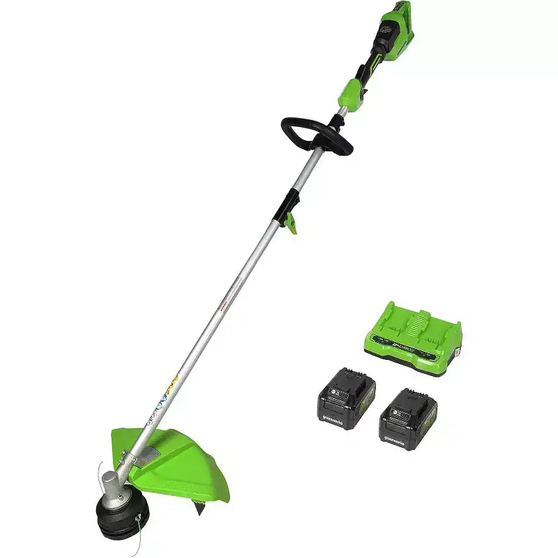 Greenworks 48V (24V x 2) 16 Brushless (Attachment Capable) Cordless String Trimmer, (2) 4.0Ah Batteries and Dual Port Rapid Charger Included