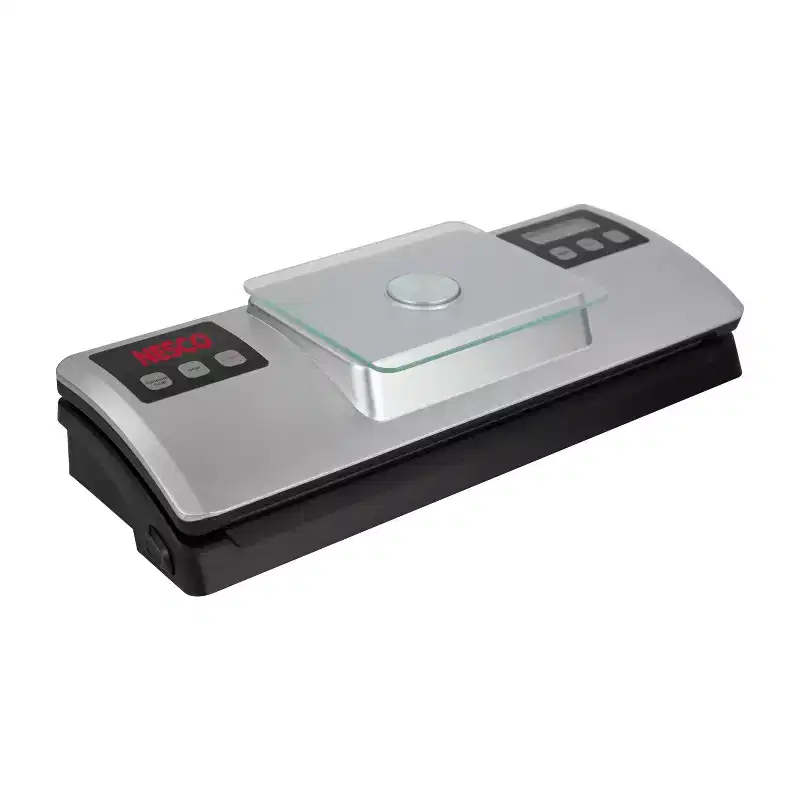 NESCO Deluxe Vacuum Sealer with Scale: Food Sealer Machine, Silver, Plastic, Spot Clean, 1-Year Warranty, Includes AAA Batteries