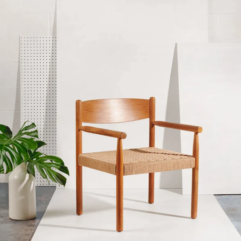 Boho Danish Woven Rope Accent Chair | Solid Wood Frame | Scandinavian Style | 25"W x 25"D x 30"H