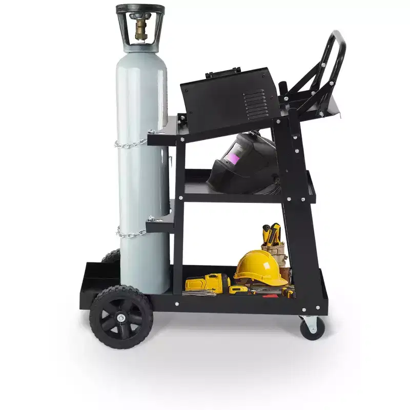 Welding Cart, Heavy Duty Rolling Welder Cart with Tank Storage, 122 kg Static Capacity, 360 Swivel Wheels for MIG TIG Welder & Plasma Cutter