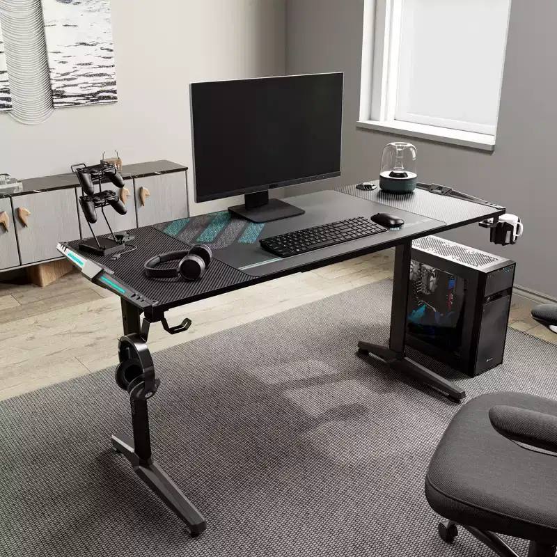 58 Gaming Desk with RGB Lighting & Built-in Accessories - Black