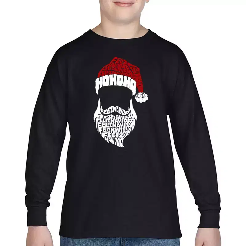 LA Pop Art Feliz Navidad Santa Claus - Boy's Word Art Long Sleeve T-Shirt