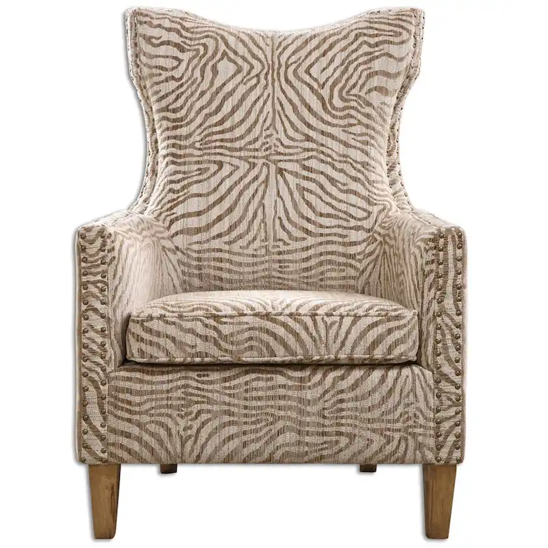 42" Plush Neutral Animal Pattern Upholstered Accent Armchair &ndash; Oversized Living Room Chair