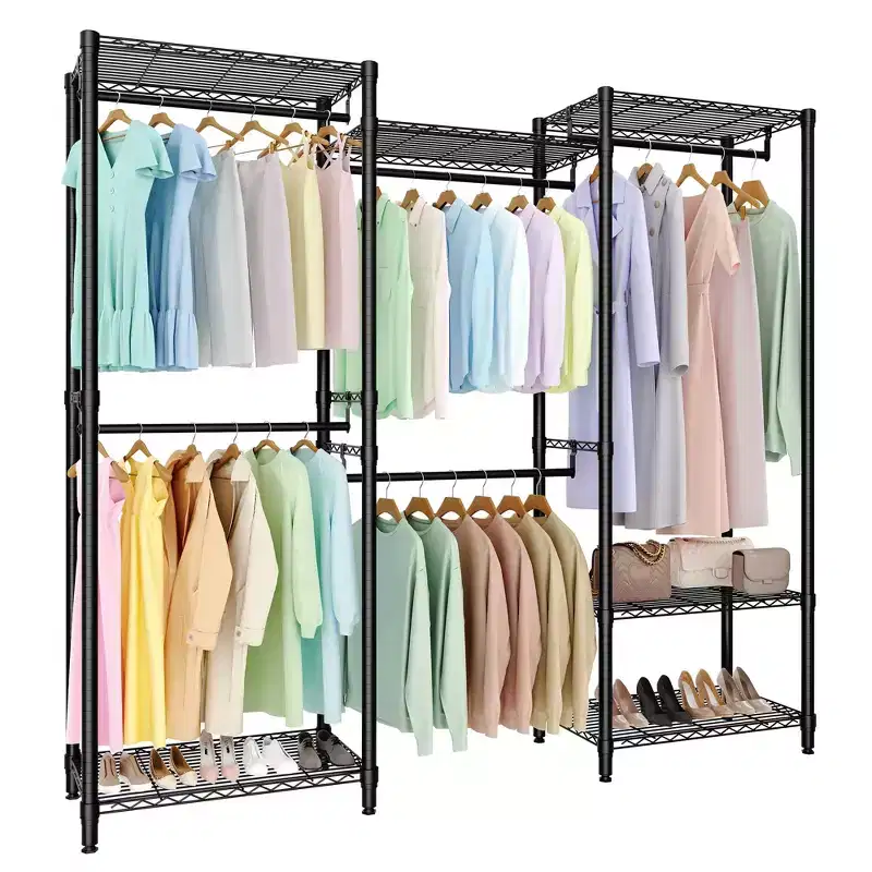 Heavy Duty Clothes Rack with 5 Hanging Rods & Adjustable Shelves, 1430LBS Freestanding Closet Organizer 76.5H