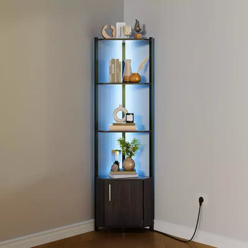 5 Tier LED Corner Shelf with Lights, with LED Strips, Adjustable Brightness Corner Display Shelf for Bedroom, Living Room, Home Office