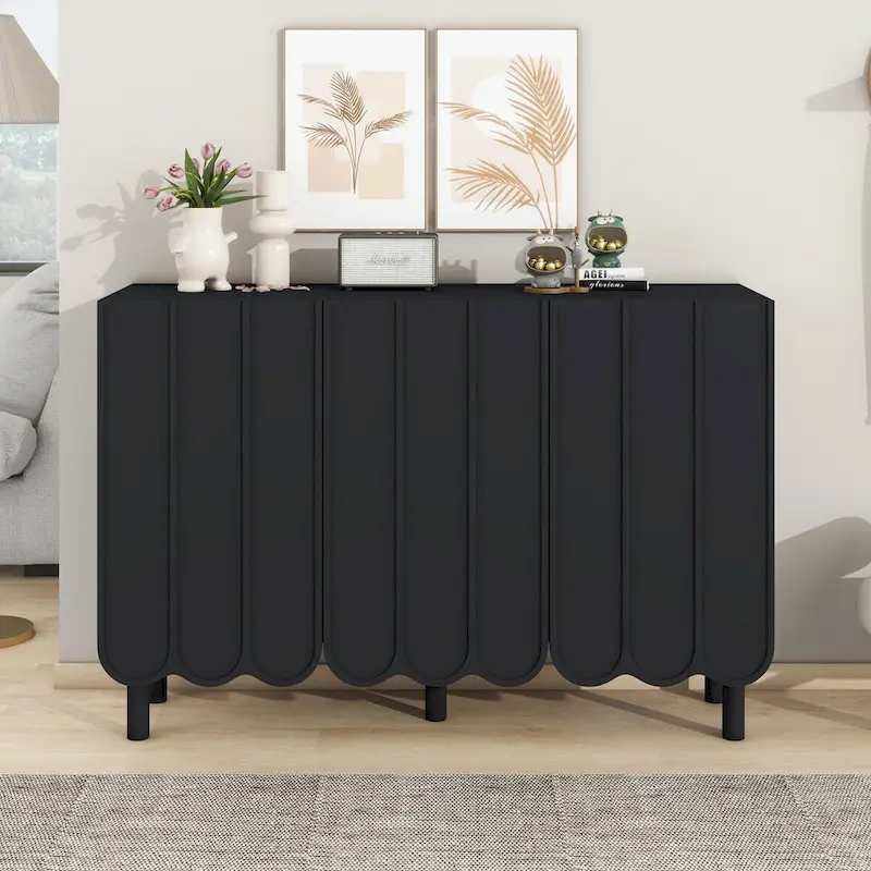 Shoe Cabinet with Wave Doors, Adjustable Shelves, and 5 Wood Legs