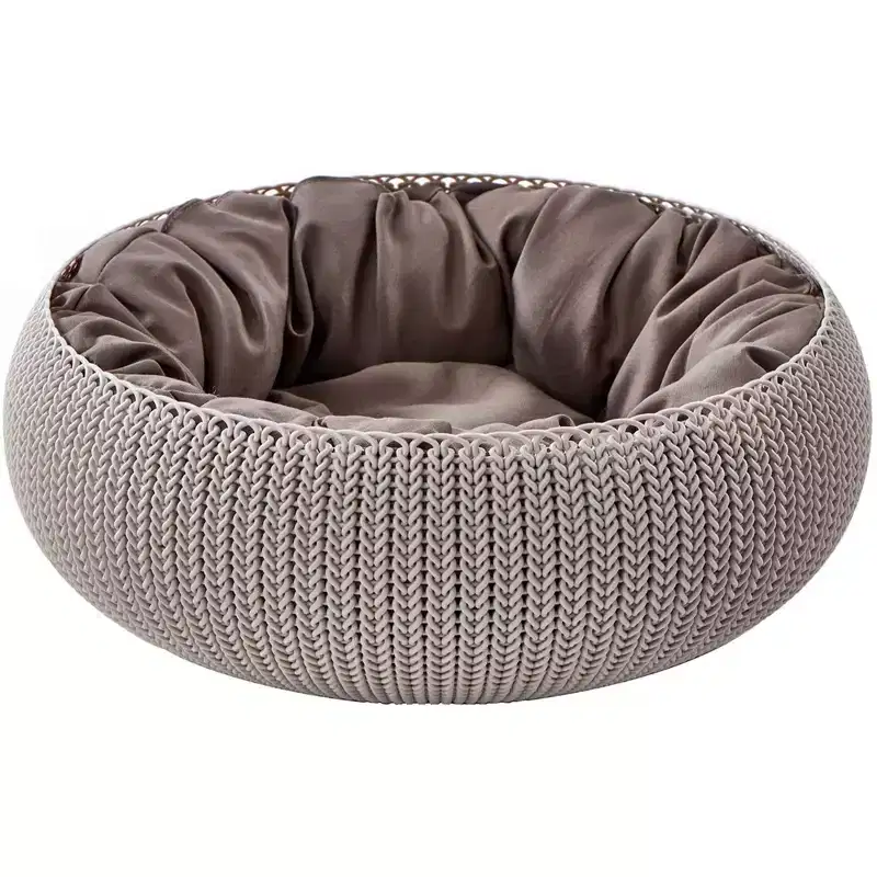 Keter by Curver Knit Cozy Resin Plastic Pet Bed with Cushion, Small Dogs to Medium Cats, Sandy Beige