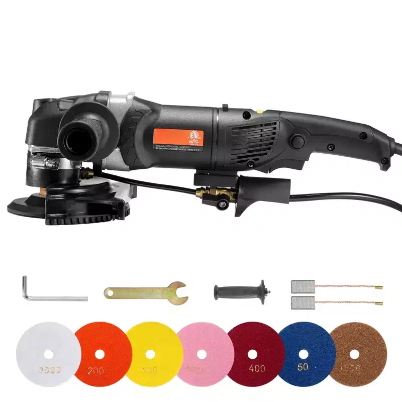 VEVOR Wet Polisher 800W, 4 Concrete Grinder with 6 Variable Speed and 7 Polishing Kits, Wet Grinder Machine, Black