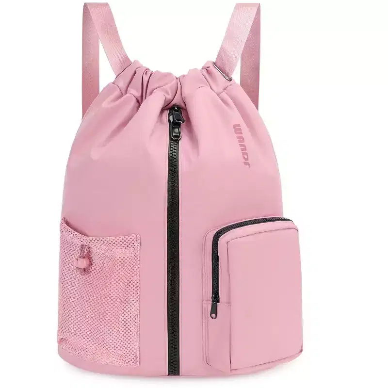 Narwey Drawstring Backpack Sports Gym Bag with Shoes Compartment (Pink)