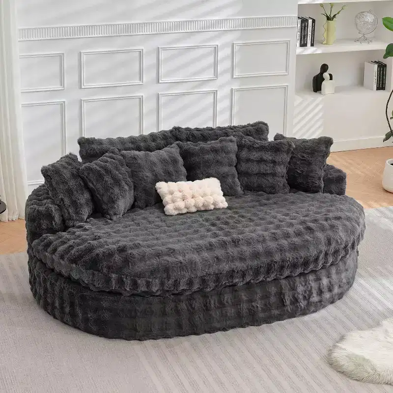 TYBOATLE 83 Oversized Round Sofa, Soft Cushion Sofa Bed with 6 Pillows, Round Chaise Lounge Chair for Bedroom, Livingroom