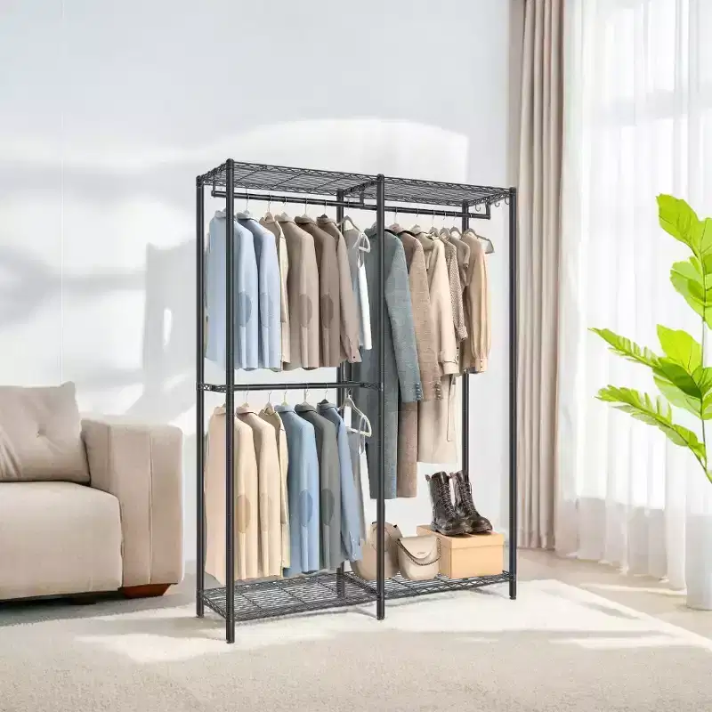 Heavy-Duty Metal Garment Rack Freestanding Wardrobe Closet, 47.2x70.9, Black