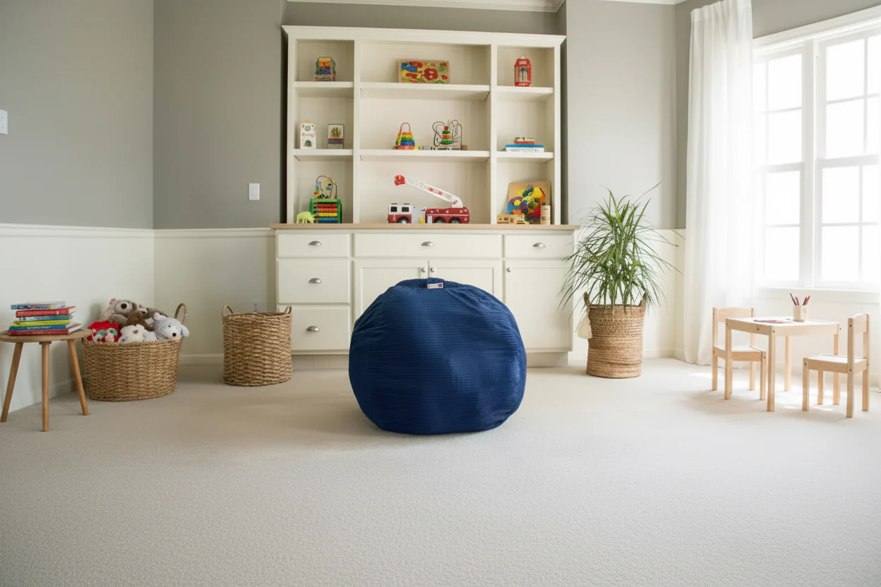 Large 33" Bean Bag Storage Cover for Stuffed Animals and Toys, Royal Blue Corduroy