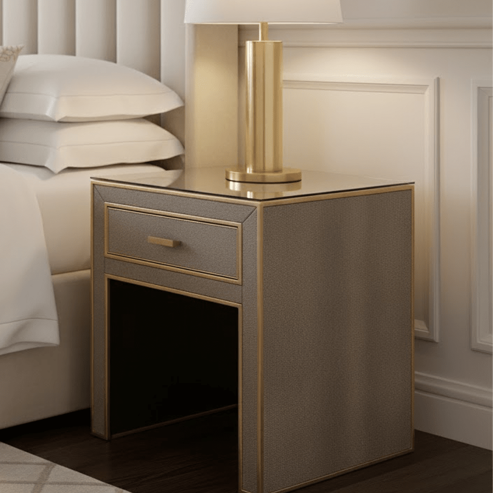 Shagreen 1 Drawer Bedside Table with Glass Top