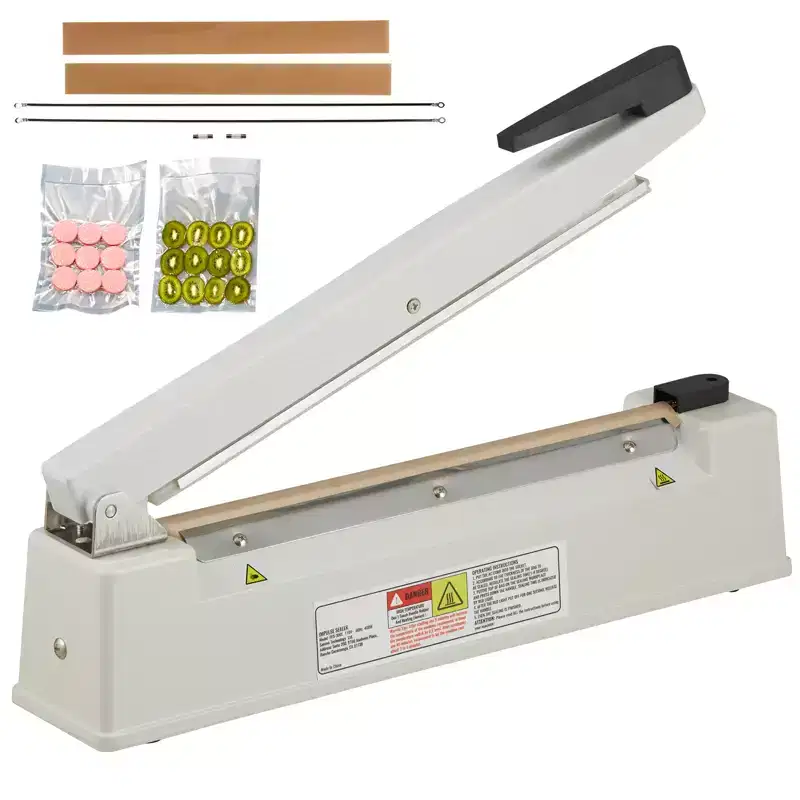 VEVOR Impulse Sealer 12 inch, Manual Heat Sealing Machine with Adjustable Heating Mode, Aluminum Shrink Wrap Bag Sealers, White