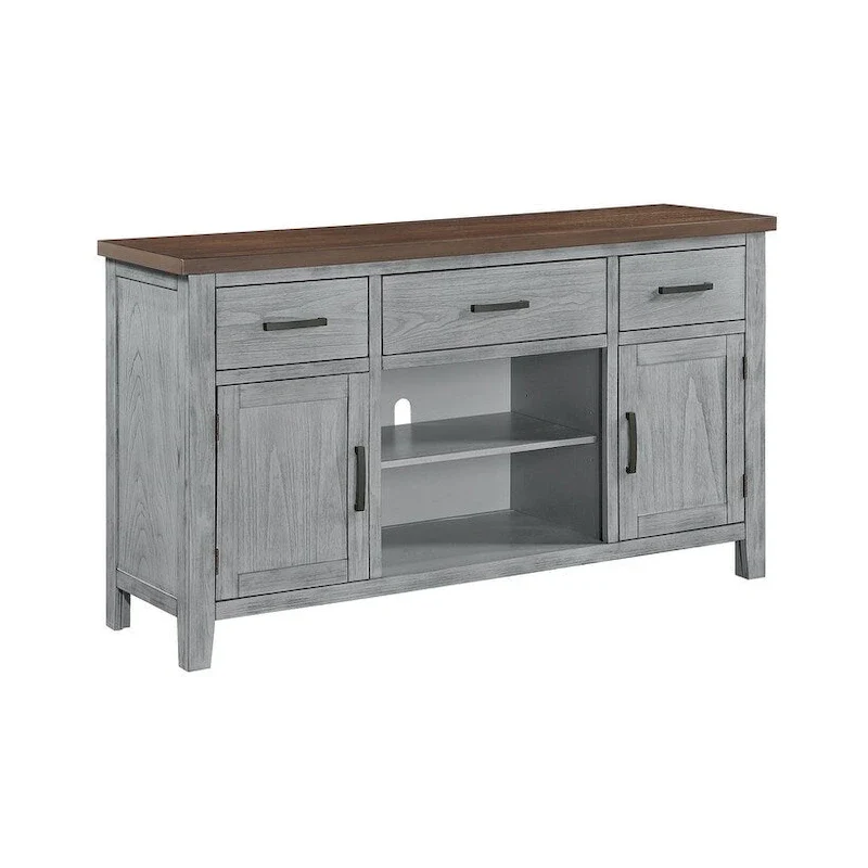 Two-Tone Wood Server Buffet with Drawers and Open Shelves
