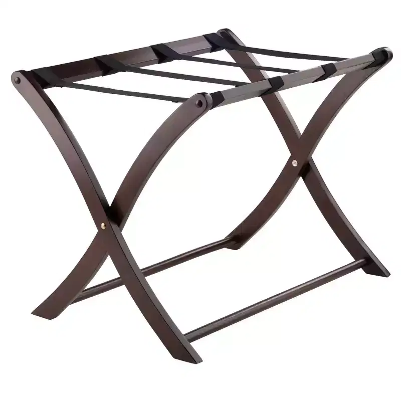 Cappuccino Foldable Luggage Rack, Solid Wood, Mid-Century Modern, 1-Person
