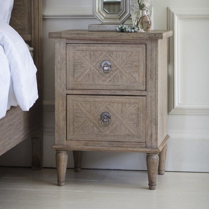 Natural Wood 2 Drawer Bedside Table
