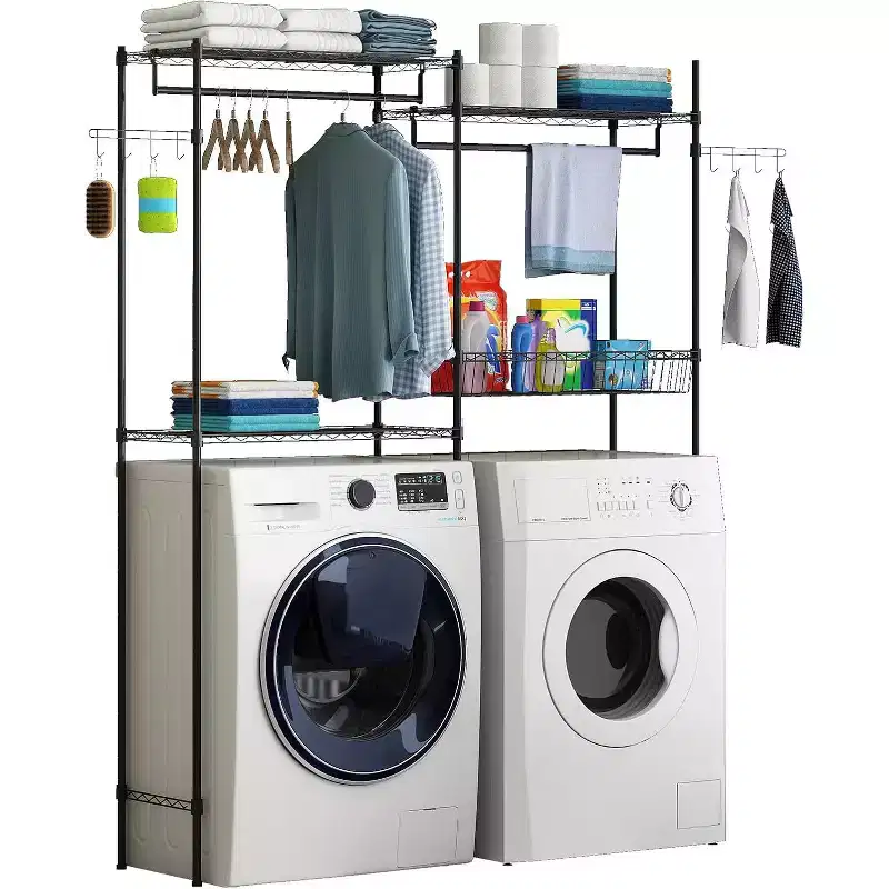 4-Tier Over Washer & Dryer Shelf, 75H Adjustable Laundry Organizer with Drying Rack, Space-Saving Metal Storage