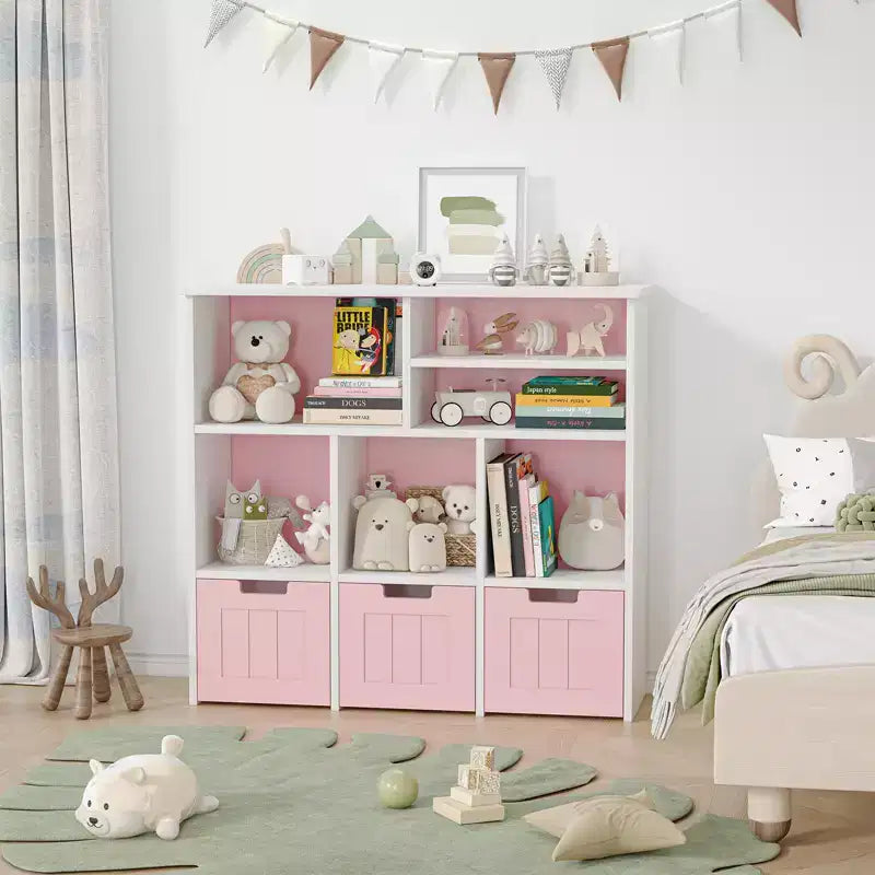 Kids Bookshelf Bookcase with 3 Movable Drawers & 6 Cubes for Toy Storage Organizer White