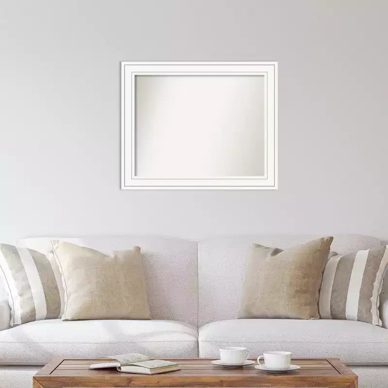 33" x 27" Non-Beveled White Wood Wall Mirror, Modern Rectangular