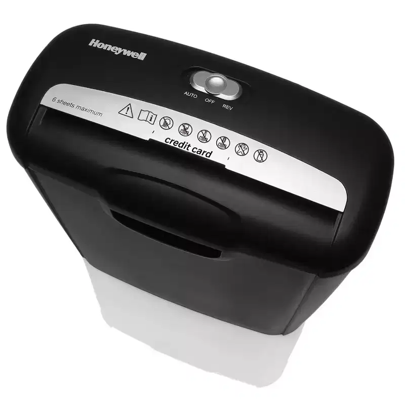 Honeywell 6 Sheet Strip-Cut Shredder: Black Document Shredder with Thermal Overload Protection, Shreds Credit Cards
