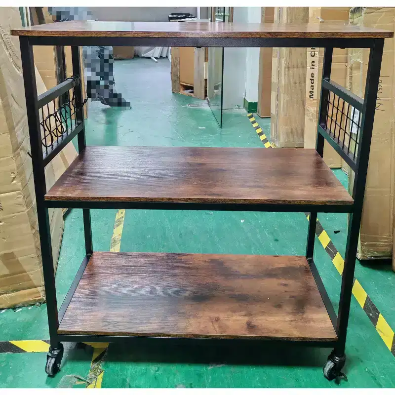 Industrial Microwave Oven Stand Kitchen Baker's Rack &ndash; 3-Tier with 10 Hooks