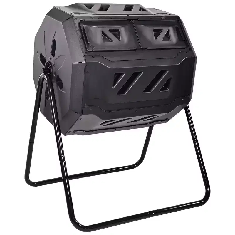 Swtroom Outdoor Plastic Dual Chamber 360  Tumbling Composter Bin for Garden Kitchen Yard 35 Gallon