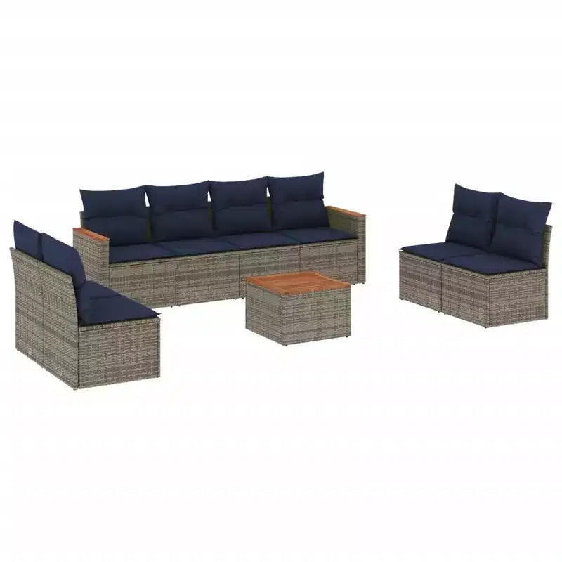 vidaXL 9 Piece Garden Sofa Set with Cushions Grey Poly Rattan
