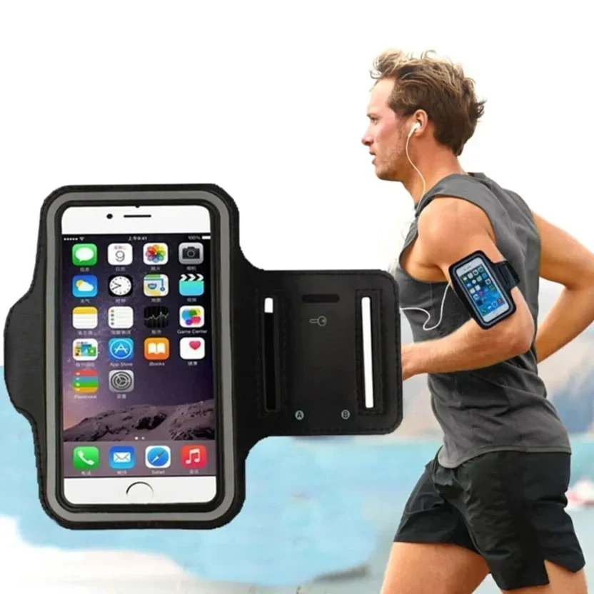 Waterproof Sports Armband Phone Holder &uml;C Elastic neoprene sleeve, reflective strips, fits up to 7 phones, touch-screen compatible &uml;C ideal for running & gym