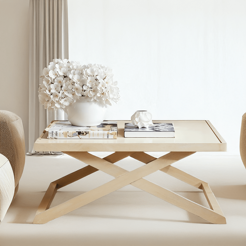 Lightwash Wood Cross Base Coffee Table
