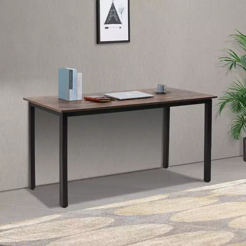 Bestier 55 Inch Simple Wood Writing Desk with Metal Frame, Home Office Study Desk for Work & Study